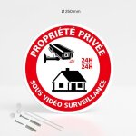 Propri�t� priv�e sous video surveillance 24h / 24 panneau signalisation rond pr�perc� en pvc + kit de ...