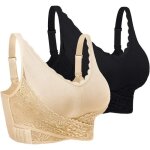 Soutien - gorge de sport en dentelle push up femme - beige + noir - fitness - respirant