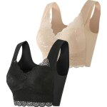 Soutien gorge de sport femme �lev� brassi�re sans armature - 2pcs - blanc - couleur de la peau noir - ...