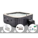 Kit spa gonflable intex purespa ardoise carr� bulles 6 places + kit dentretien + porte - verre + kit ...