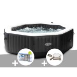Kit spa gonflable intex purespa carbone octogonal bulles et jets 6 places + 12 filtres + kit dentretien ...