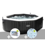 Kit spa gonflable intex purespa carbone octogonal bulles et jets 6 places + 12 filtres + 5 kg de sel