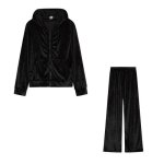 Sportswear manches ensemble velours 2 pièce pour femme hiver longues sweatshirt et pantalon noir Sportswear manches ensemble velours 2 pièce pour femme hiver longues sweatshirt et pantalon noir