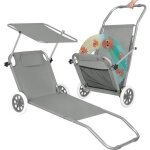 Chaise longue - springos - inclinable - appui - tête - roues en caoutchouc - pare - soleil - gris Chaise longue - springos - inclinable - appui - tête - roues en caoutchouc - pare - soleil - gris