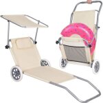 Chaise longue - springos - inclinable - pliable - avec roues et pare - soleil - jardin
