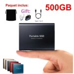 Ssd 500go disque dur externe portable hdd noir avec otg adaptateur type - c usb + pochette de stockage ...