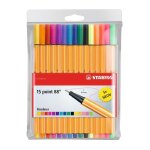 Stylos feutre - stabilo - point 88 - pochette de 15 - 5 fluo - pointe fine 04 mm
