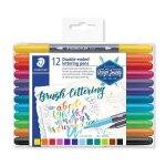 Feutres de coloriage - staedtler - brush letter duo - 12 feutres - pointe pinceau 1 - 6 mm - mixte