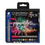 Feutre calligraphie - staedtler - pigment art - 12 couleurs - pointe 2 mm - r�sistance � la lumi�re