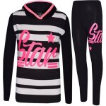 Ensemble star imprim� � capuche t - shirt et legging pour fille 7 - 13 ans - noir - enfant