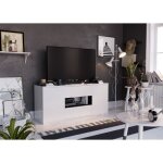Star meuble tv 2 portes 2 tiroirs - blanc brillant et gris - l 150 x p 42 x h 67cm Star meuble tv 2 portes 2 tiroirs - blanc brillant et gris - l 150 x p 42 x h 67cm