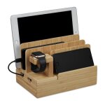 Relaxdays station de charge montre connecte bambou hxlxp: 15 x 215 x 15 cm support pour table nature ...