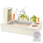 Station mangeoire - trixie - taille unique - bois - 2 gamelles en acier inoxydable - pour lapin et rongeur ...