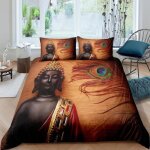 Statue de bouddha et plume sur fond de bois parure de lit 3 pieces 1 housse de couette 220 * 240cm et ...