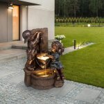 Statue de jardin enfant en résine avec fontaine deau et bain - qiilu - décoration de jardin - blanc Statue de jardin enfant en résine avec fontaine deau et bain - qiilu - décoration de jardin - blanc