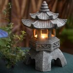 Statue de lanterne de pagode  nergie solaire - wovte - style a - rsine cologique - gris