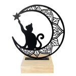 Statuette - signes grimalt - figurine chat avec lune - mtal et bois - dcoration ethnique - intrieur ...