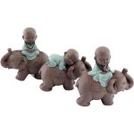 Statuette 3 bouddhas en polyrsine enfants sur lphants