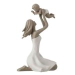 Statuette dco maman avec enfant 18cm blanc