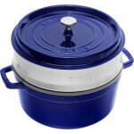 Staub cocotte en fonte avec panier vapeur ronde Ø 26 cm 52 l bleu intense Staub cocotte en fonte avec panier vapeur ronde Ø 26 cm 52 l bleu intense