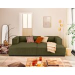 Stella - canap droit 3 places avec double mridienne - assise profonde - en velours ctel - vert