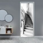 Stickers 3d porte poster escalier noir et blanc cratif cratif papier peint porte trompe loeil pour ...