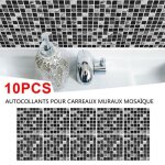 Stickers - joyfan - 10pcs - auto - adhsif - impermable - motifs de mosaque noir 15x15cm