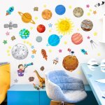 Sticker mural cosmic space planet astronaut sticker mural chambre denfant d�coration murale d�coration ...