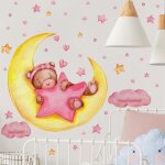 Stickers muraux - ours - lune nuage �toiles - vinyle - multicolore - enfant