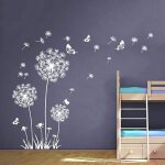 Sticker muraux pissenlit blanc autocollant mural papillon fleurs amovible deco stickers chambre enfant ...