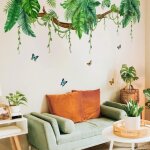 Stickers muraux plantes tropicale vertes autocollants muraux mural stickers feuille de palmier pour salon ...