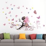 Sticker mural - salutuya - fe fleur papillon - pvc - amovible - dcoration chambre enfant