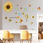 Stickers muraux tournesols papillon autocollant mural fleur de jardin d�coration murale enfants chambre ...