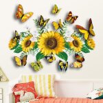 Stickers muraux tournesols papillon autocollant mural fleur de jardin d�coration murale enfants chambre ...