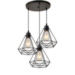 Stoex� lustre suspension cage en forme diamant lampe plafonnier corde ajustable luminaire pour cuisine ...