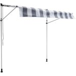 Store banne pour balcon chene 2 � 12m - toile ray�e blanche / grise et structure blanche