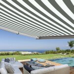 Store banne coffre intgral 25 x 2 m motoris et manuel extrieur pour terrasse - blanc gris