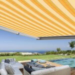 Store banne coffre int�gral 45 x 35 m motoris� et manuel ext�rieur pour terrasse - jaune ray�