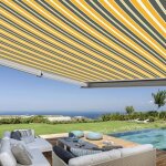 Store banne coffre int�gral 5 x 35 m motoris� et manuel ext�rieur pour terrasse - gris jaune