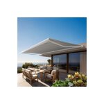 Store banne coffre protect 2 led blanc 6x3. 5m motoris� + led - toile grise ray�e