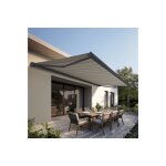 Store banne coffre protect 2 smart gris 6x3. 5m motoris� + capteur vent - toile grise ray�e