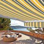 Store banne motoris� et manuel 3 x 25 m demi coffre pour terrasse - gris jaune
