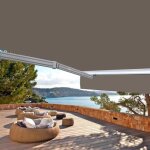 Store banne motoris� et manuel 3 x 25 m demi coffre pour terrasse - taupe