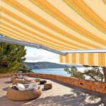 Store banne motoris� et manuel 4 x 3 m demi coffre pour terrasse - jaune ray�
