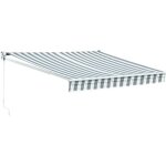 Store banne saule 25 � 2m - toile ray�e blanche / grise et structure blanche