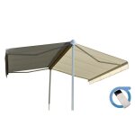 Store double pente motoris 6x3x2 m - toile beige et structure blanche satine - garden ombrazur