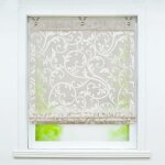 Store enrouleur - hongya - motif fleurs - blanc - sable - 80 x 130 cm - tamisant