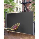 Brise - vue store lat�ral r�tractable 300x200cm - songmics - tissu polyester 280g / m� - gris fonc�