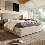 Lit coffre adulte 140x200 cm - redom - sommier � lattes - lin - beige - sans matelas
