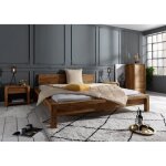 Stucture lit double 160x200cm - bois massif de palissandre huil� (marron) - bueno 003